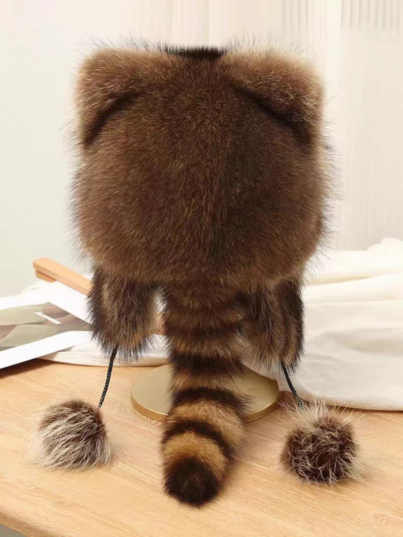 小浣熊帽子貉子毛男女通用亲子帽正皮真毛秋冬季保暖网红霸王帽