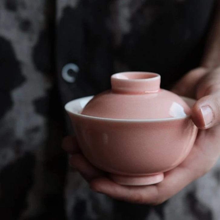 天野漫粉中式小茶叙色釉粉色茶具桃面盖碗漫粉陶瓷粉色小缸杯茶杯