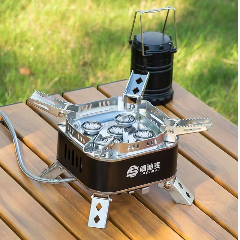 新款户外五星猛火炉燃气炉具野餐便携式露营卡式炉五头高山炉