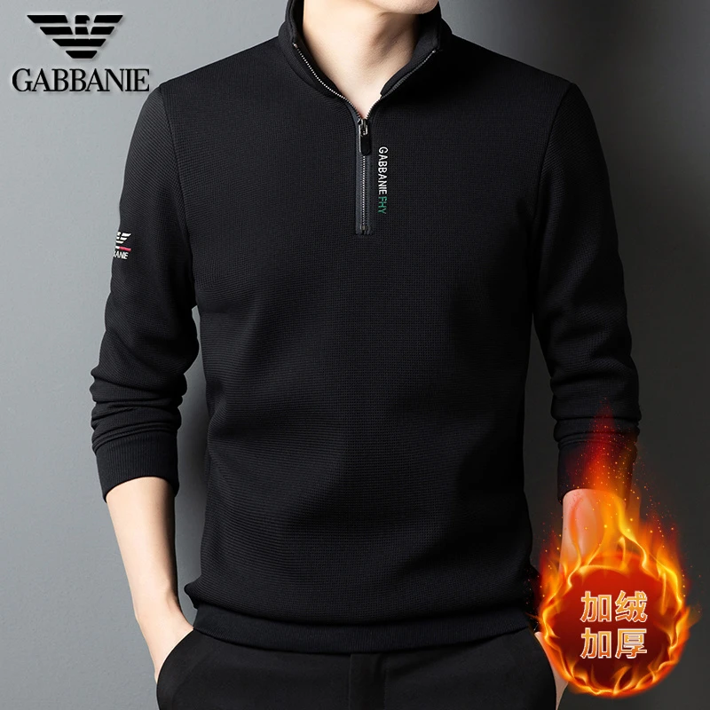 GABBANIE高档时尚休闲长袖卫衣秋冬季加绒加厚男士潮流保暖T恤衫