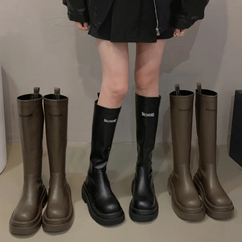 【贾不假】长筒靴女2023年秋季新款时尚百搭帅气粗跟不过膝骑士靴潮