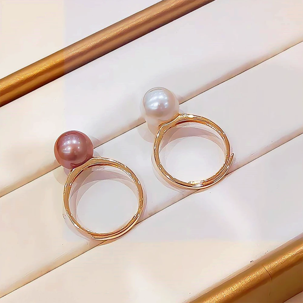 S925银/天然淡水珍珠/大点位素金圈戒指9-10MM多样性发货拍一发一