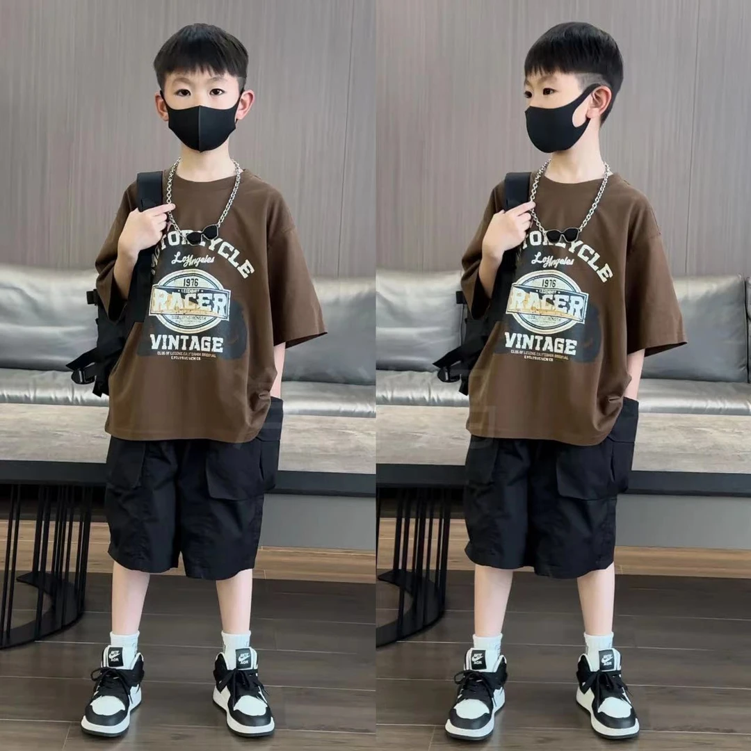 韩版时尚ins男童2024夏季新款短袖T恤中大童