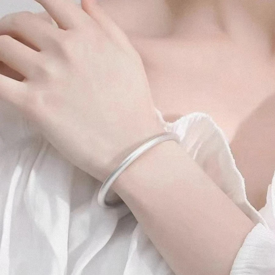 足银手镯 【A25】【甜甜专享】22克 4M古法素圈磨砂银手镯闭口款足银