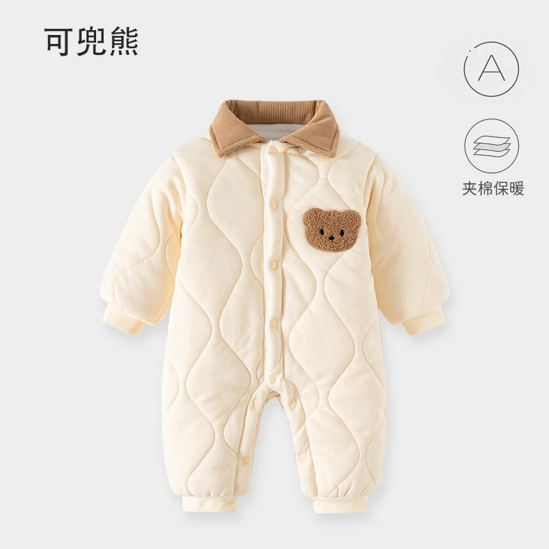 婴儿冬季新款加绒夹棉连体衣新生儿冬季男女宝宝冬季外出服连体衣