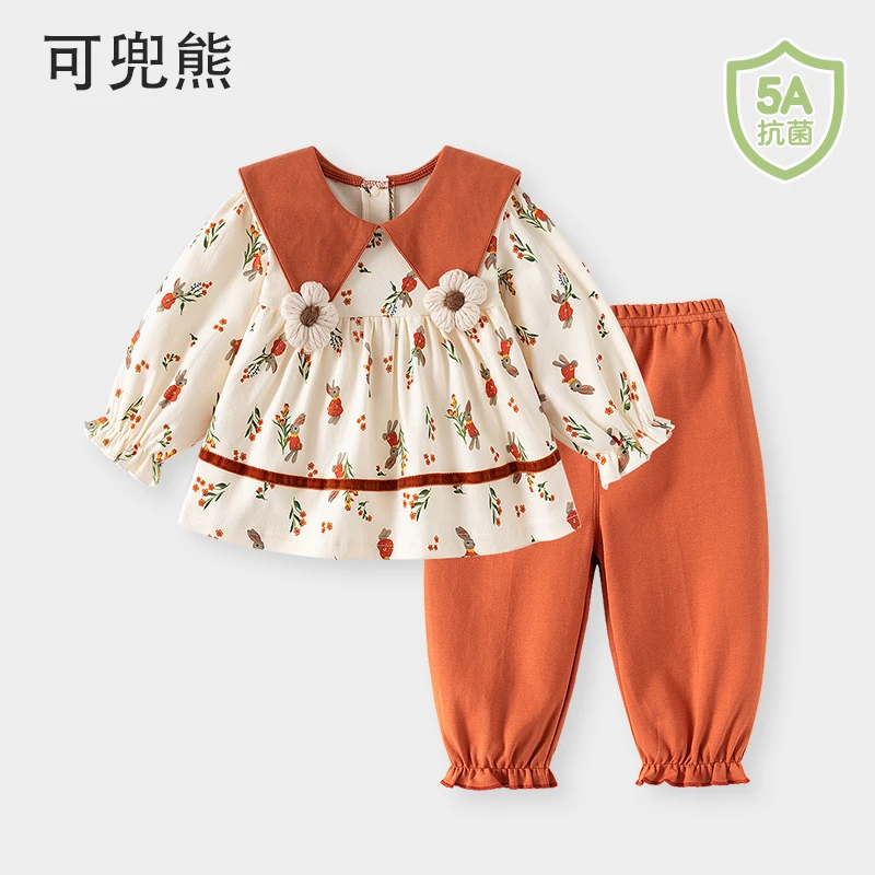 女小童秋季宝宝纯棉两件套女童秋款森系碎花春季长袖洋气可爱套装