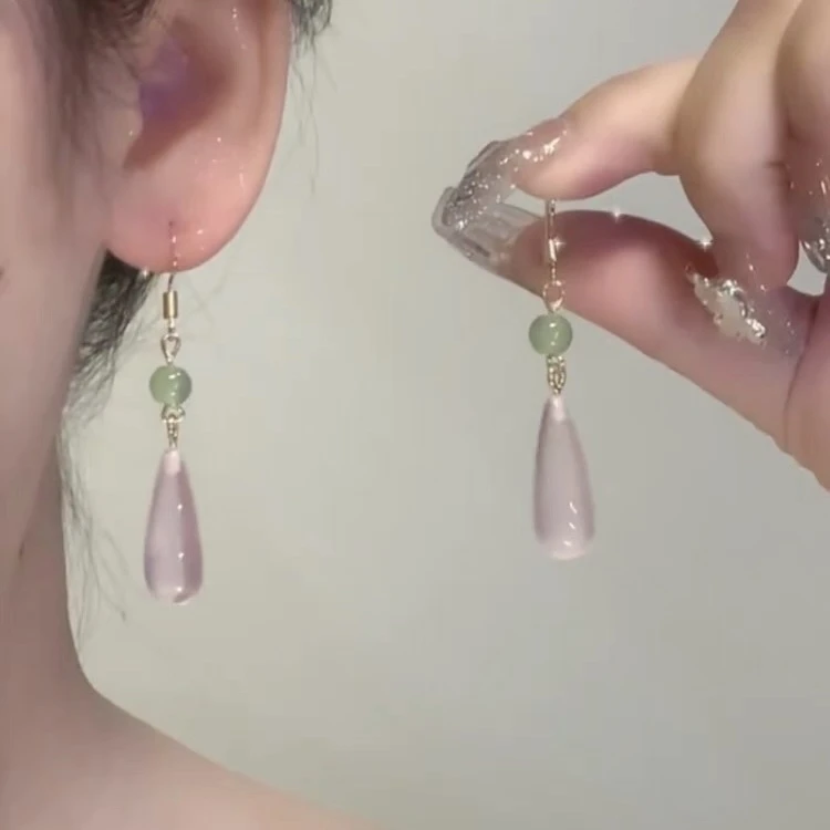 非金属亚克力耳饰 新中式复古水滴耳环气质国风粉黛旗袍高级感女
