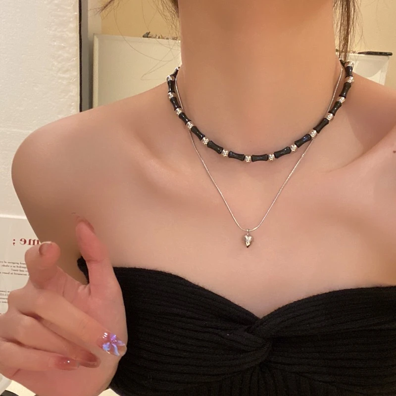 合金亚克力项链 高级感竹节项链网红爆款甜酷锁骨链设计感毛衣链