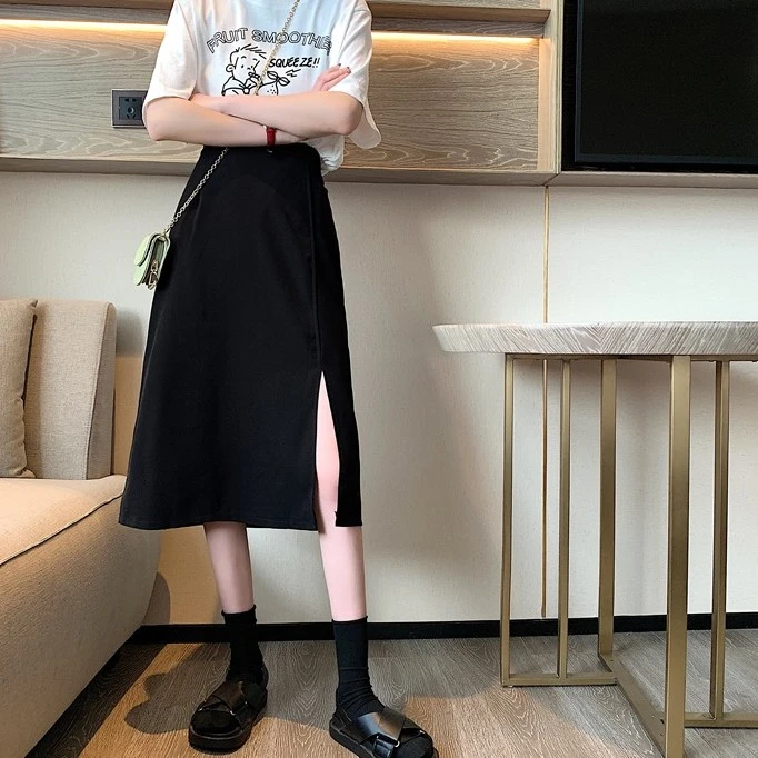 【西装半身裙】韩版A字百搭高腰显瘦气质中长款黑色西装开叉半身裙