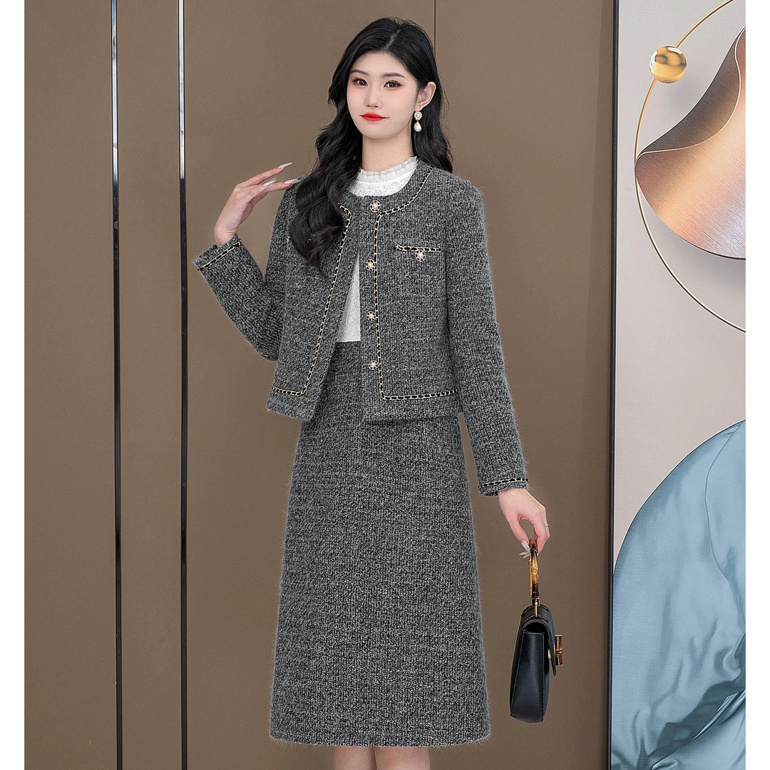 2023新款收腰显瘦洋气气质时尚复古修身减龄小香风两件套YS2140