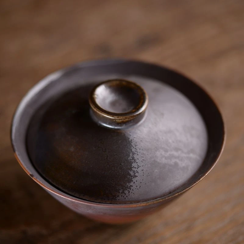全手工柴烧盖碗自然落灰釉大号复古家用茶道茶器中式粗陶泡茶防烫