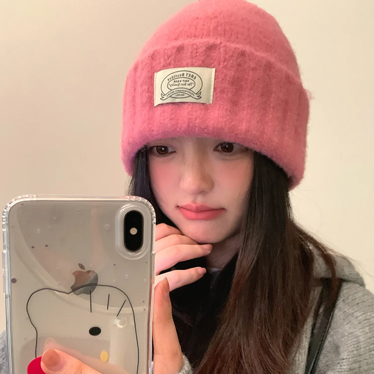 韩版纯色针织帽子女2024新款冬季保暖大头围学生情侣毛线帽显脸小
