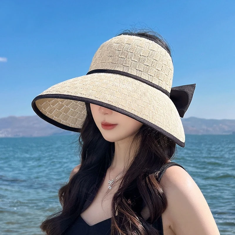 遮阳帽子女春夏季空顶防紫外线新款遮脸大檐防晒帽无顶太阳帽夏