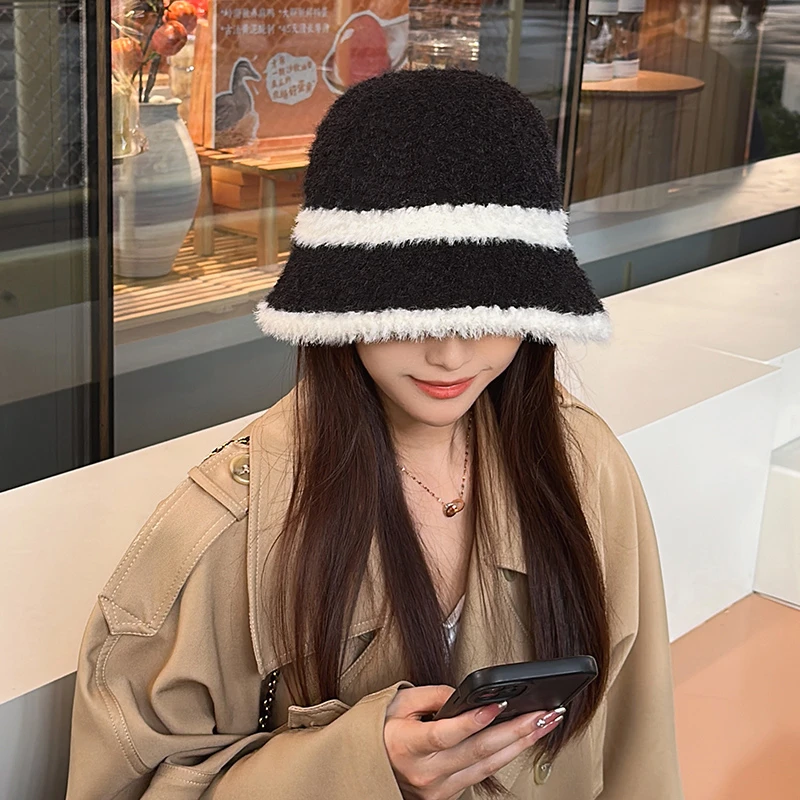 秋冬加绒渔夫帽2023新款帽子女韩版毛绒气质百搭显脸小水桶帽盆帽