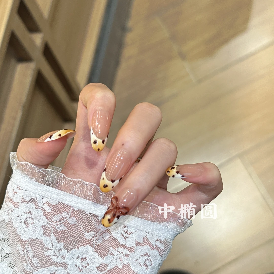 【焦糖豹纹】纯手工穿戴甲ins气质显白个性蝴蝶结指甲贴美甲贴片