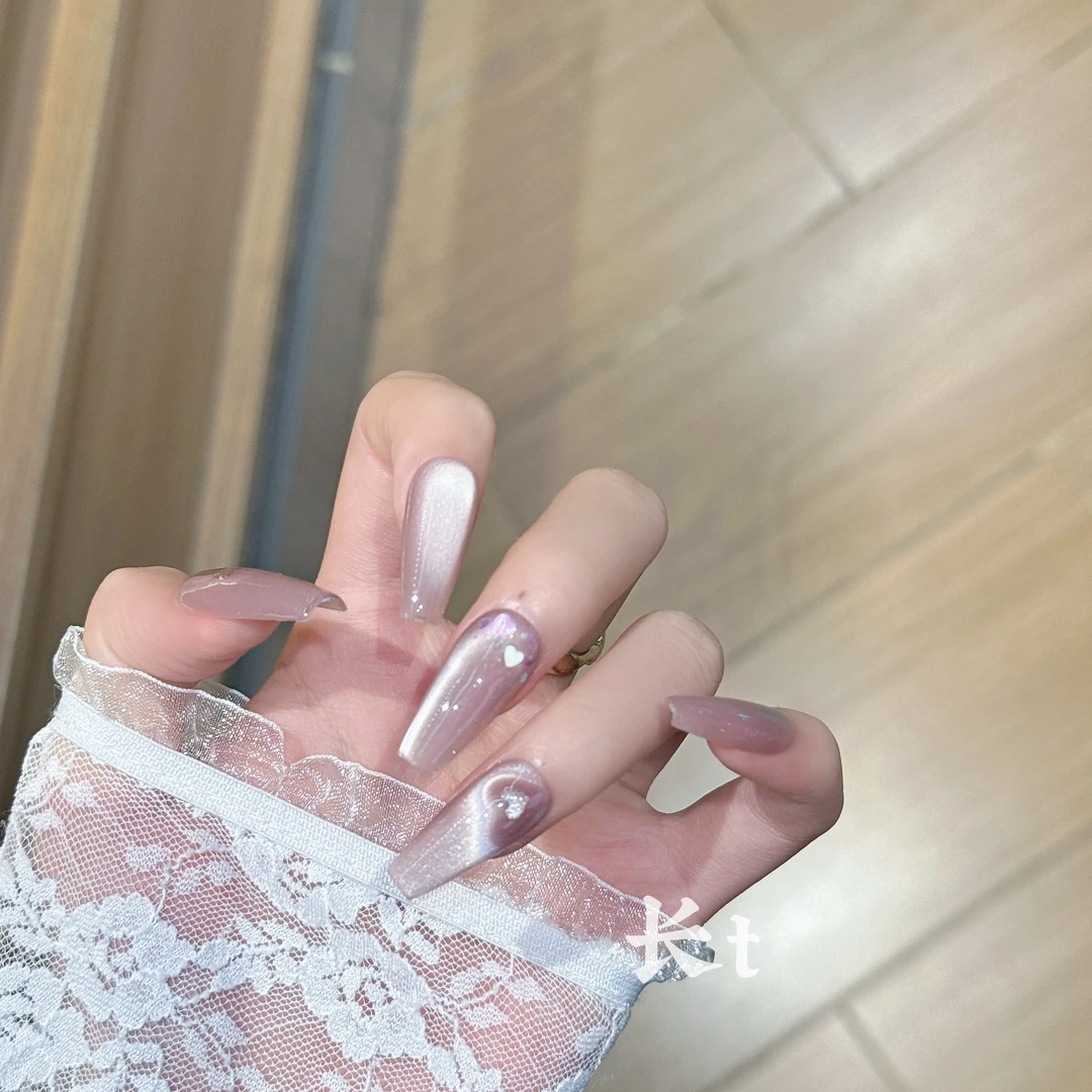 【怦然心动】纯手工穿戴甲ins百搭显白爱心猫眼清透穿戴甲美甲贴女