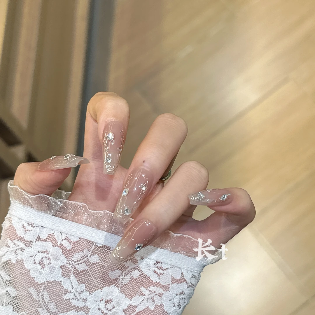 【星尘律动】纯手工穿戴甲ins显白贴钻拉丝胶金色指甲贴美甲贴片