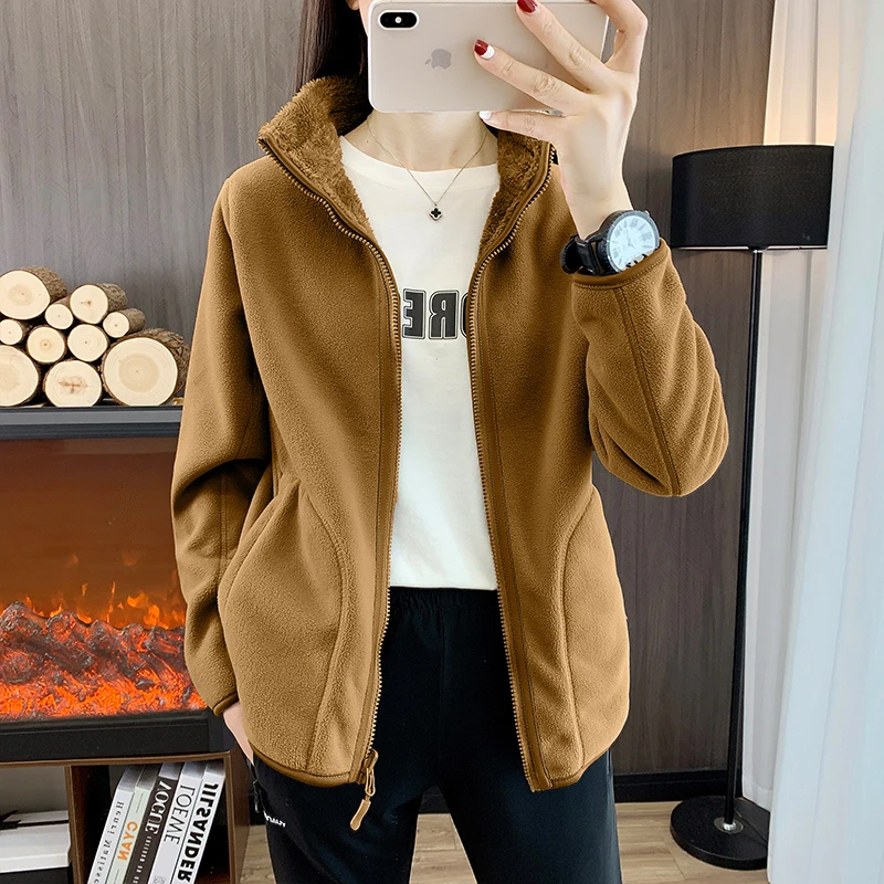 抓绒衣双面珊瑚绒男女冲锋衣内胆秋冬加厚保暖摇粒绒外套女两面穿