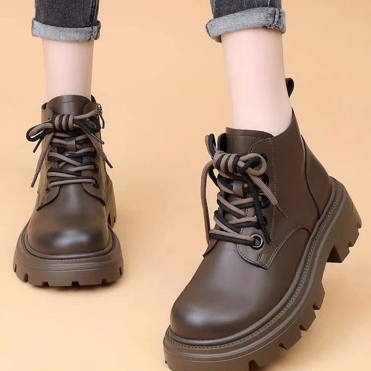 JL-马丁靴女2023秋季新款侧拉链厚底系带小个子圆头网红爆款短靴
