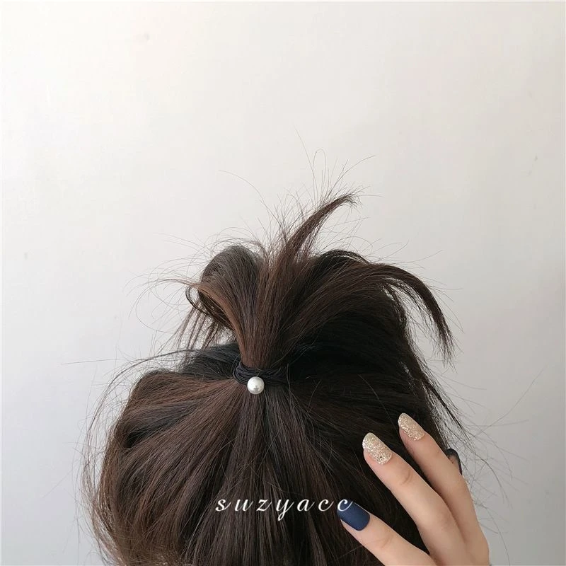 今诩韩国东大门简约气质珠珠头绳女百搭基本款黑色皮筋发绳扎头发