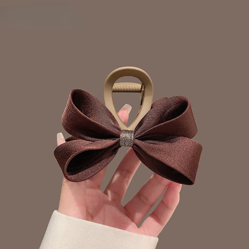 美拉德气质鲨鱼夹布艺蝴蝶结后脑勺盘发半扎发抓夹发夹质感发饰女