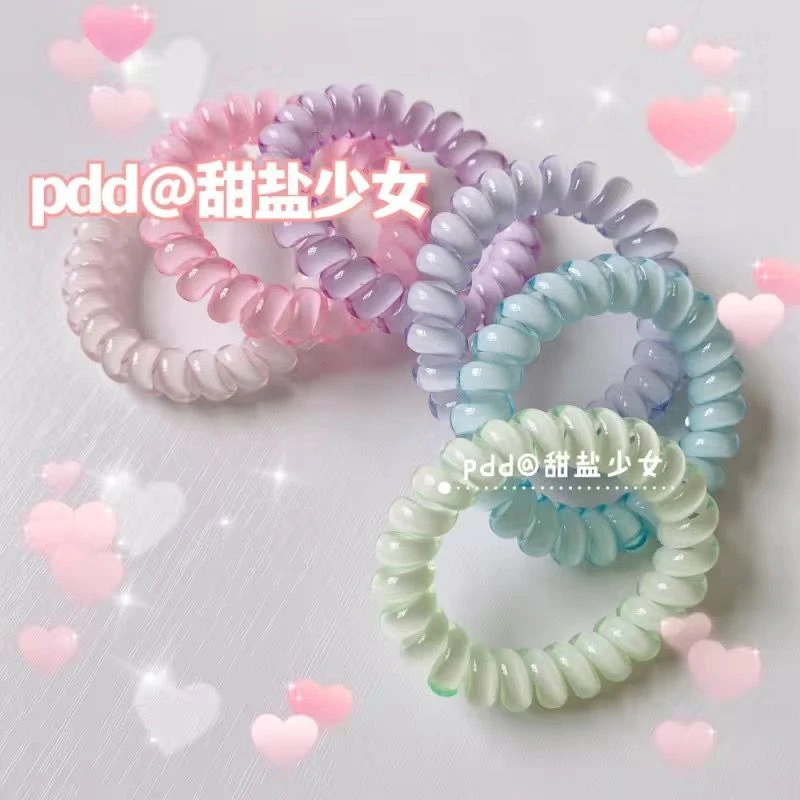 今诩马卡龙色电话线~柔软不伤发发圈无痕头绳透亮果冻色大弹力发