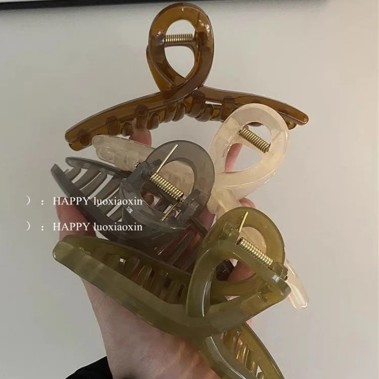 今诩韩版莫兰迪色超大号果冻抓夹磨砂鲨鱼夹洗澡盘发高级感抓夹
