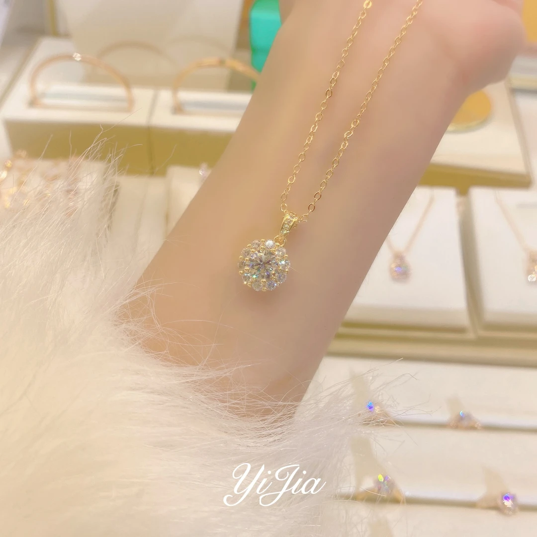 铜合金合成锆石项链 时尚山茶花FS780香槟色气质轻奢百搭元旦精致