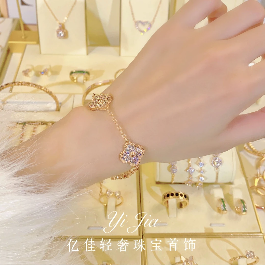 铜合金合成锆石手链 时尚高定花瓣手链香槟色FS979气质