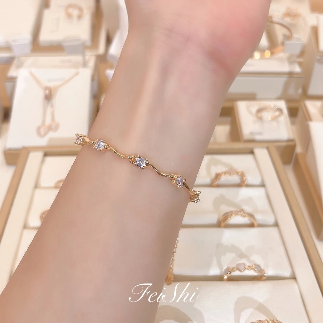 CHAOHANLIAN/潮韩恋 铜合金合成锆石手链 时尚高定波纹手链 FS075