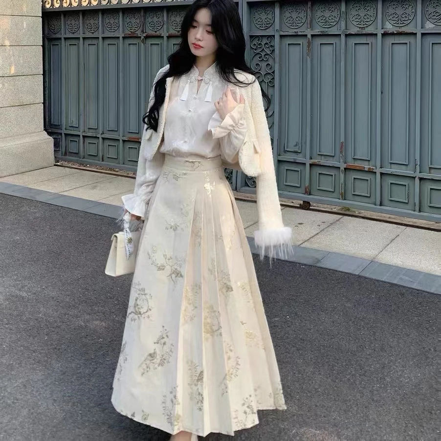 大码新中式改良提花盘扣金丝国风马面裙半身裙显瘦半身裙