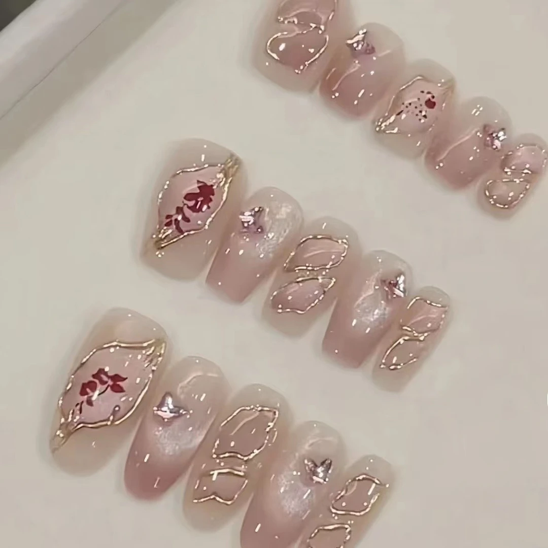 【花落】纯手工穿戴甲冰透简约气质显白可拆卸美甲