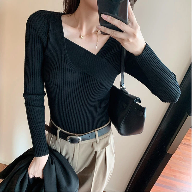 设计感秋冬修身打底衫毛衫女紧身内搭针织显瘦上衣