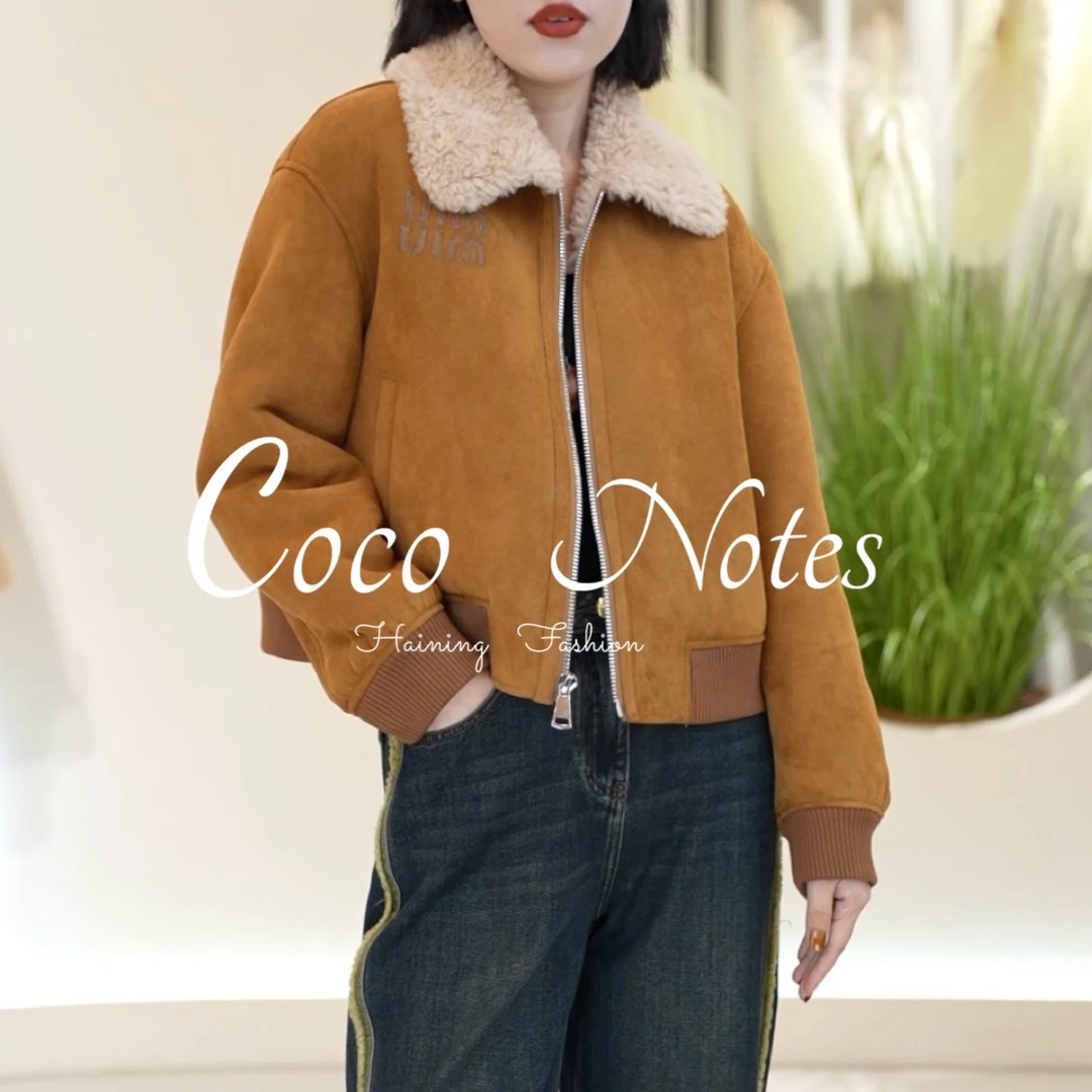 COCO NOTES【Mu同款】5850款 韩系简约百搭飞行夹克加厚羊羔毛外套