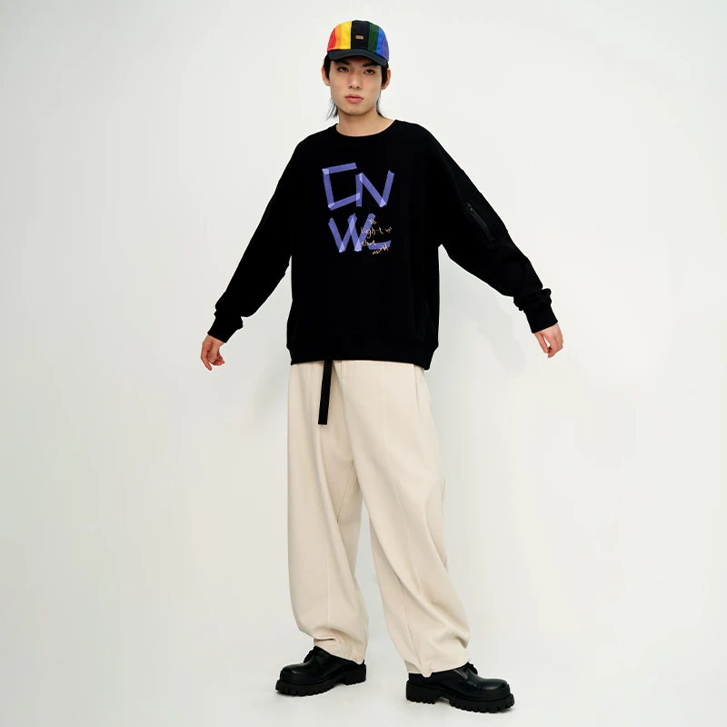CANOTWAIT_陈伟霆CNW  字母印花圆领卫衣宽松长袖 CWNC31105UBK
