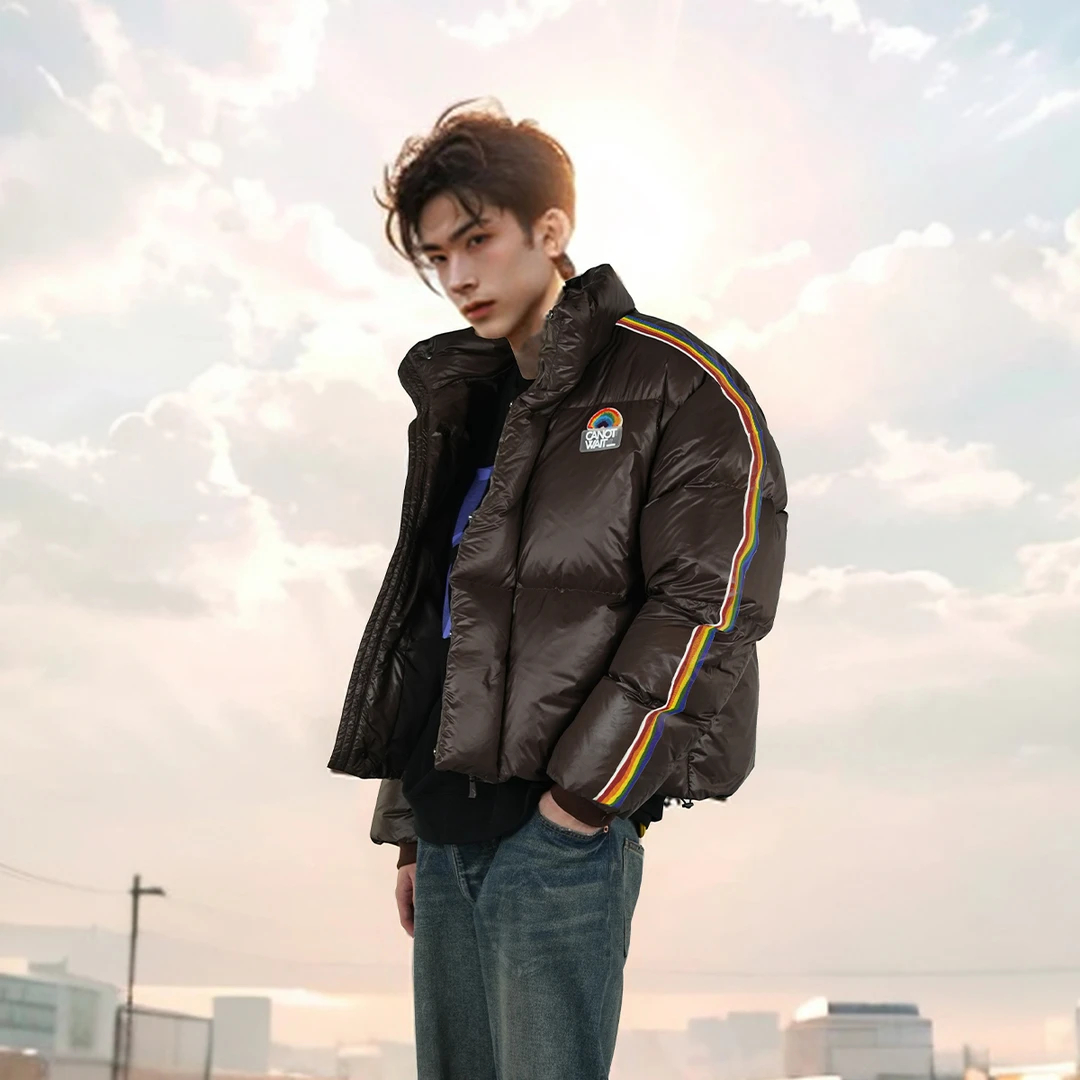 CANOTWAIT陈伟霆彩虹侧织带经典logo羽绒服