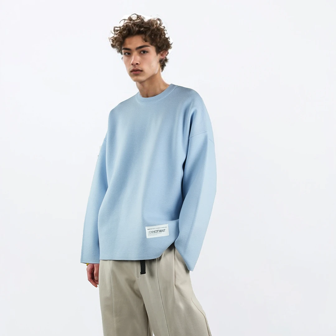 CANOTWAIT陈伟霆CNW休闲宽松秋冬幻影标重磅圆领户外毛衣男士针织