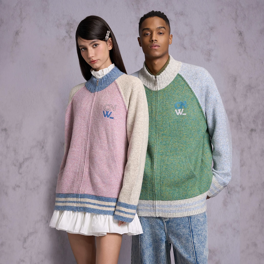 CANOTWAIT_陈伟霆撞色拉链毛衣开衫早春复古休闲情侣宽松保暖外套