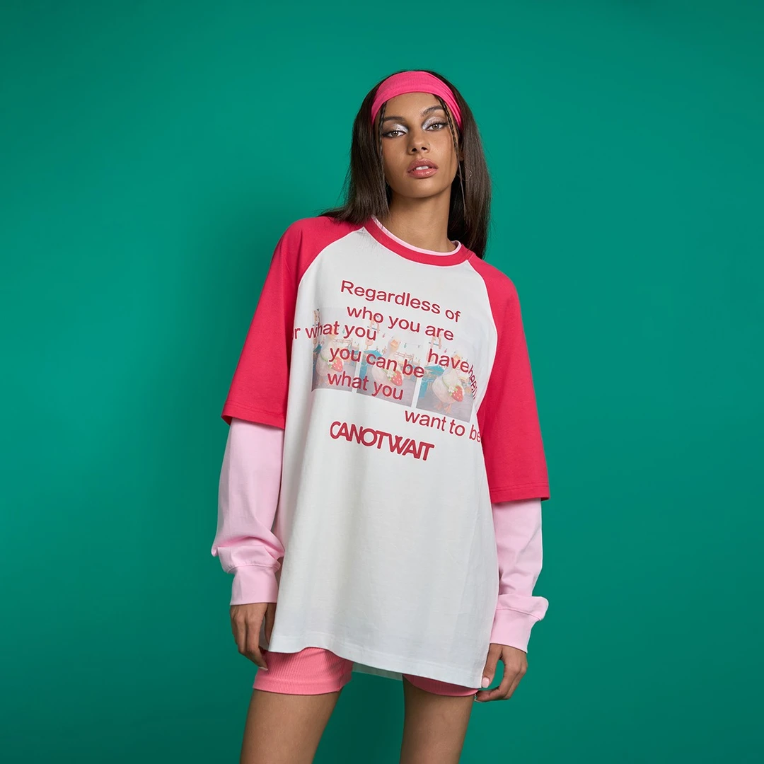 CANOTWAIT陈伟霆CNW针织撞色春夏插肩圆领印花假两件短袖T恤