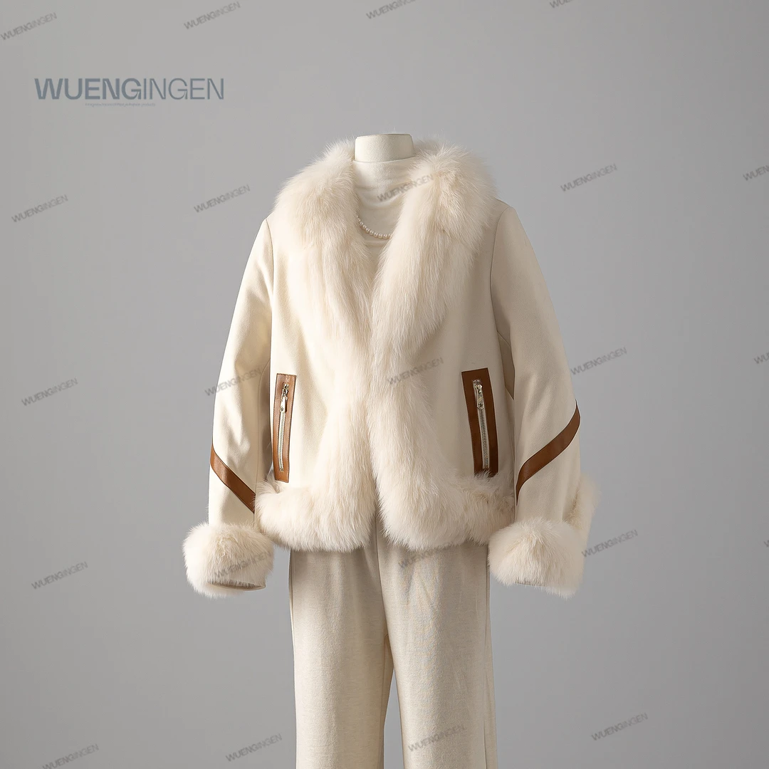 无印心匠鹅绒小洋装+狐狸毛领绵羊皮轻奢外套 A12630