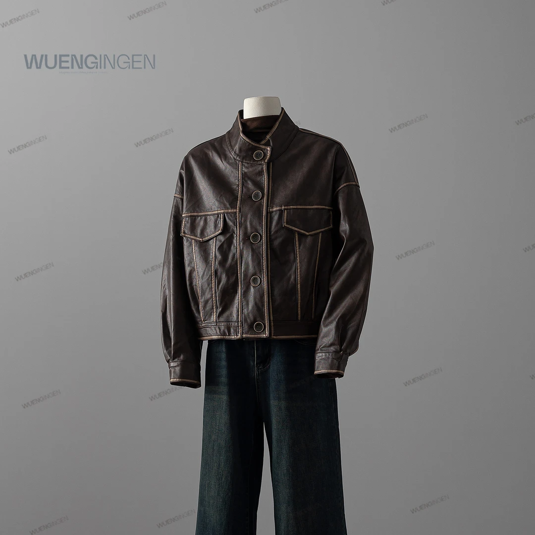 无印心匠线下986！立领+纽扣 设计感&时尚 百搭皮衣 P8896