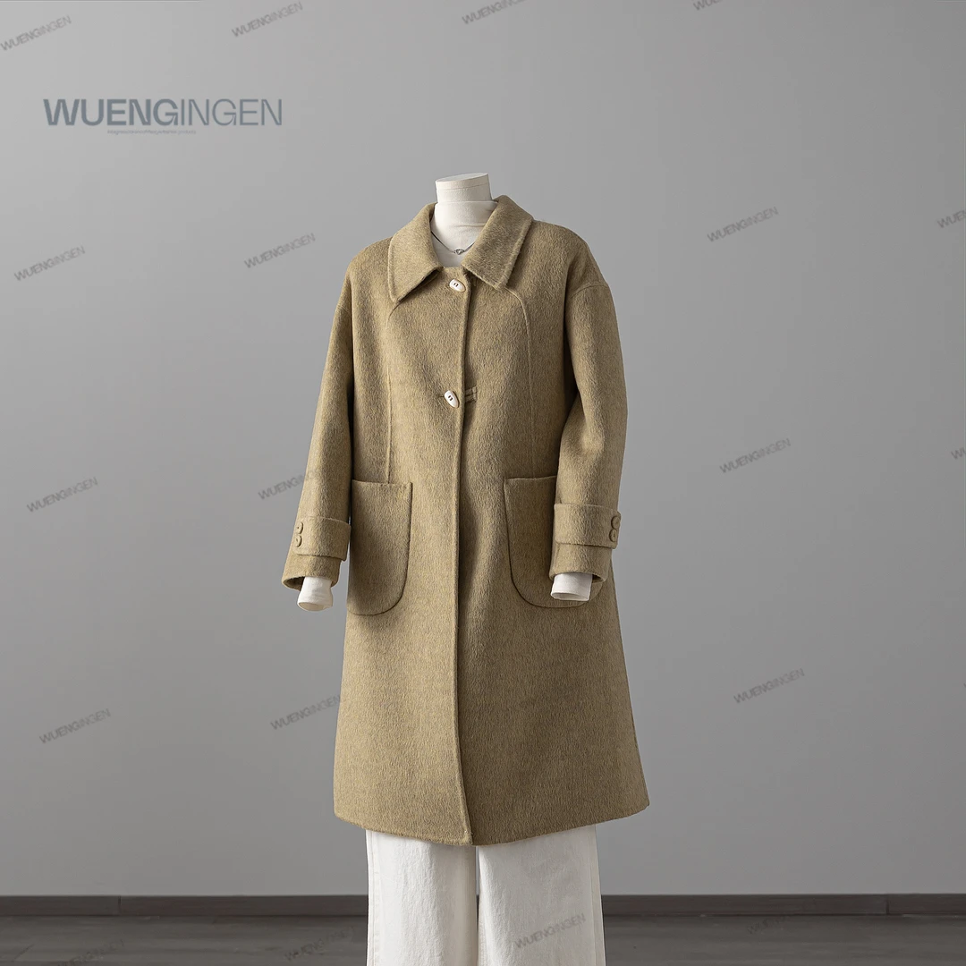 无印心匠棉羊毛 高级感+牛角扣 过膝 长款大衣 A13165