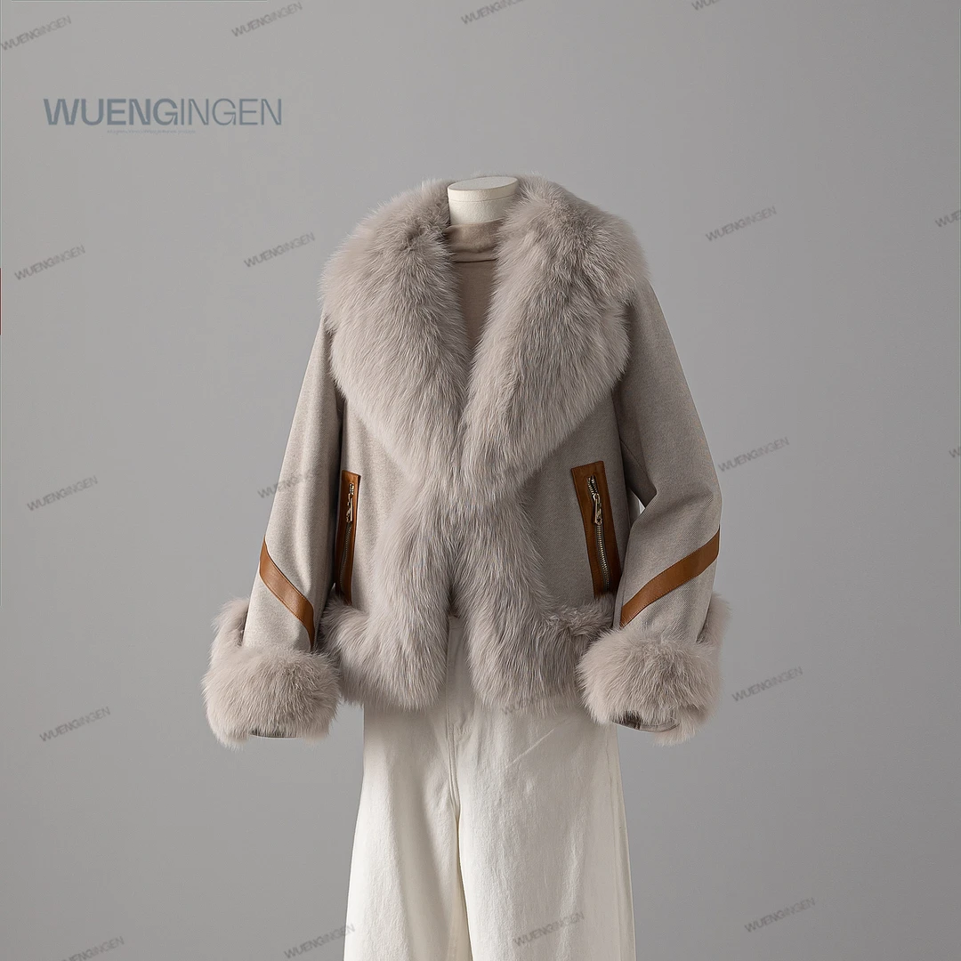 无印心匠鹅绒小洋装+狐狸毛领绵羊皮轻奢外套 A12630-1