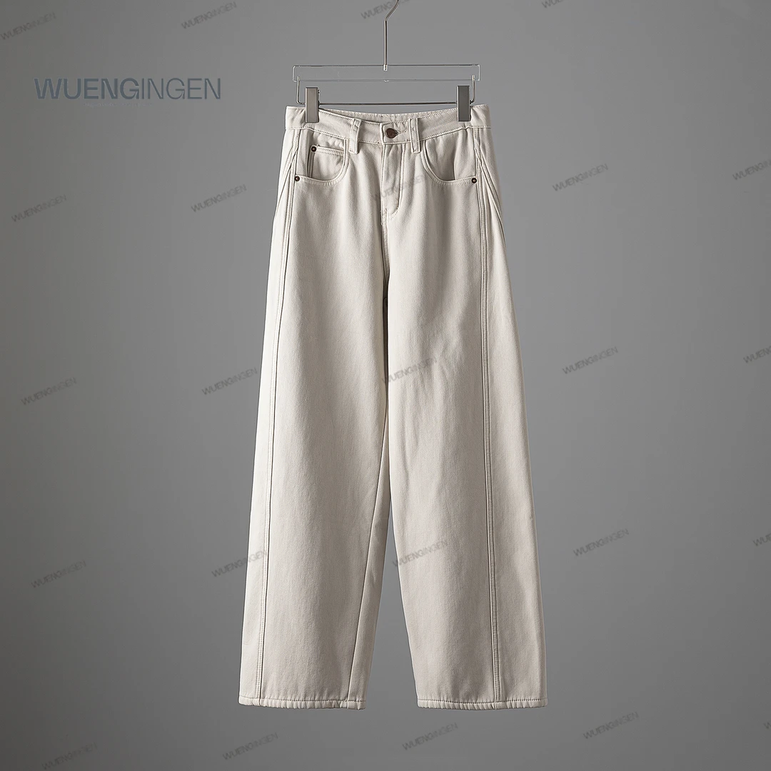 无印心匠含棉 加绒~纯色 直筒显瘦 百搭时尚 牛仔裤 C6146