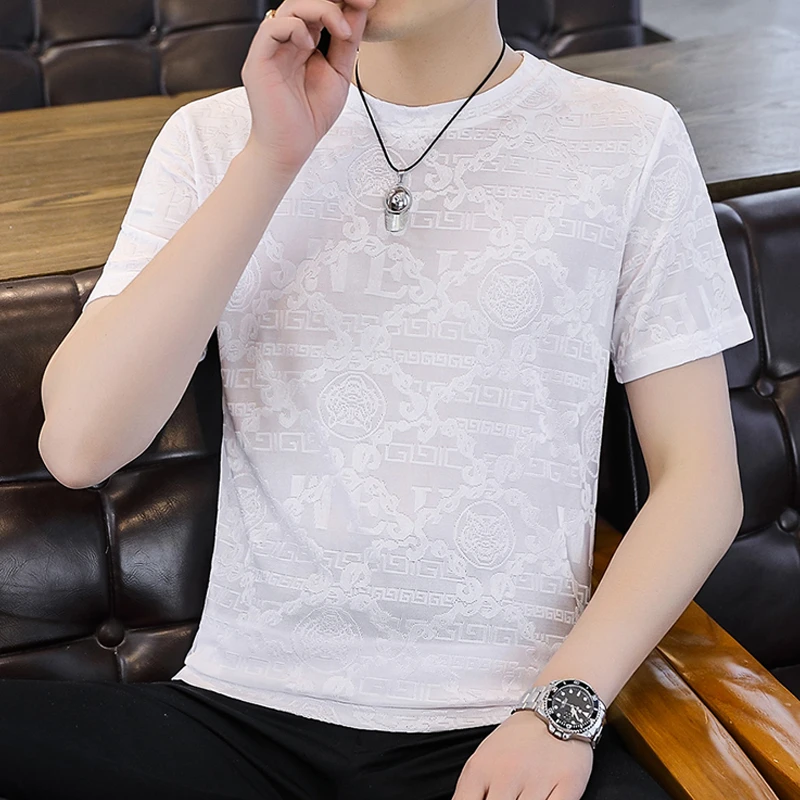 2025新款冰丝短袖t恤男士夏季薄款透气圆领速干半袖体恤潮流百搭