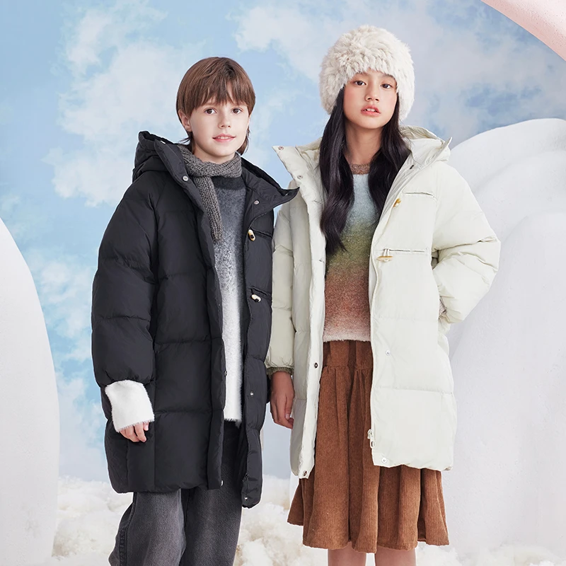 【羽物官方】男童女童中长款连帽白鸭绒三防御寒羽绒服EY24W004W3