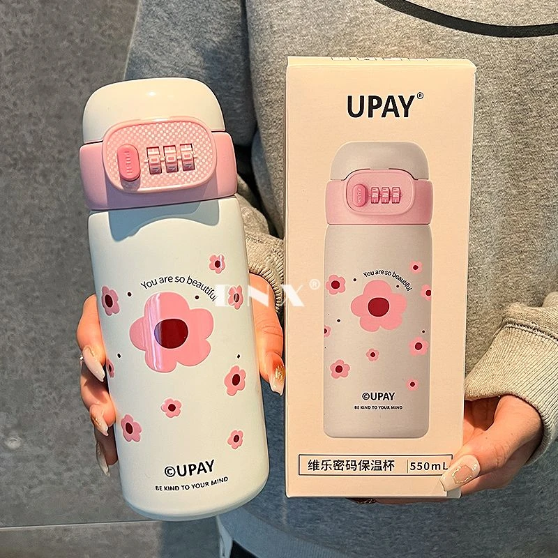 【旺佰福】成人儿童密码锁保温杯女生水杯高颜值高中上学吸管杯便携