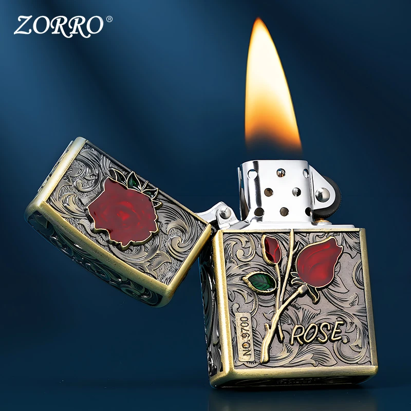 ZORRO盔甲浮雕唐草玫瑰煤油防风打火机 送男朋友老公生日礼物礼品