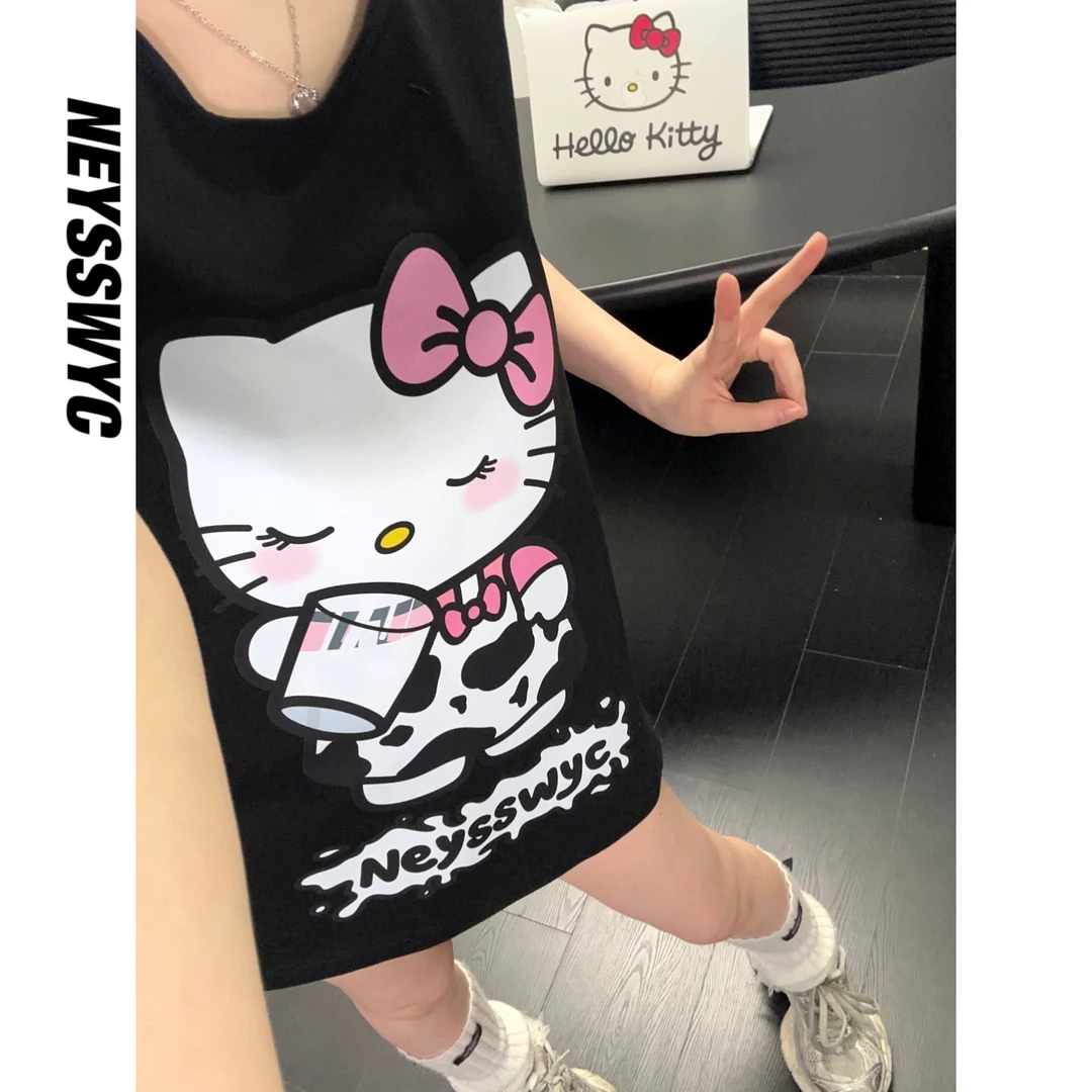 NEYSSWYC【喝牛奶KT】少女可爱休闲猫百搭闺蜜夏季无袖宽松小众bf