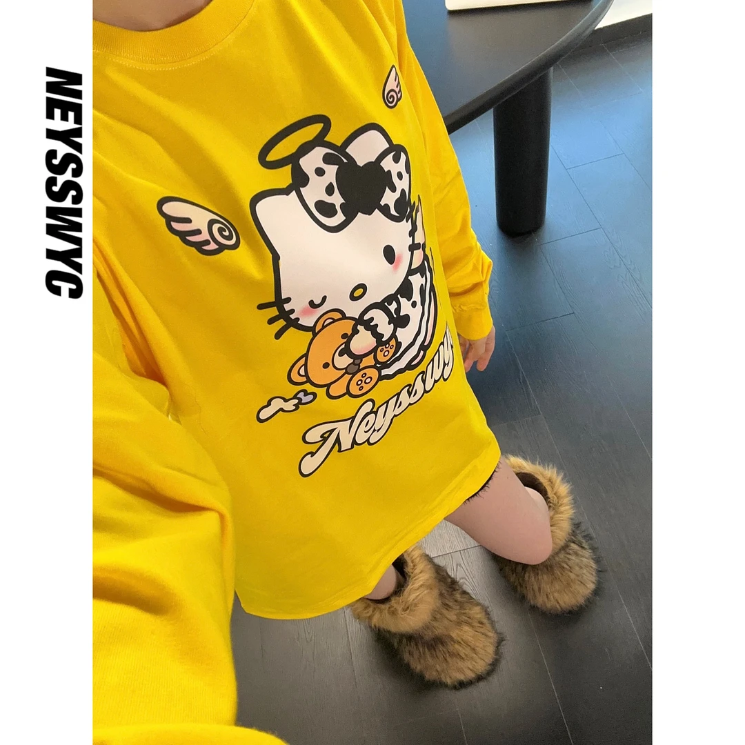 NEYSSWYC 【售完不补】芒果黄色天使奶牛长袖T恤bf春秋冬kt宽松显白